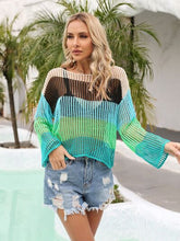 Load image into Gallery viewer, Color Block Openwork Boat Neck Cover Up