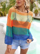 Load image into Gallery viewer, Color Block Openwork Boat Neck Cover Up