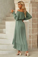 Load image into Gallery viewer, Drawstring Off-Shoulder Flounce Sleeve Dress