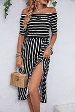 Load image into Gallery viewer, Slit Off-Shoulder Tie-Waist Midi Dress