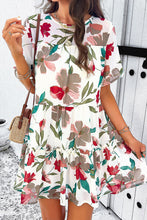 Load image into Gallery viewer, Printed Tiered Round Neck Mini Dress