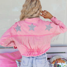 Load image into Gallery viewer, Distressed Raw Hem Dropped Shoulder Denim Jacket