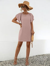 Load image into Gallery viewer, Round Neck Flutter Sleeve Mini Dress