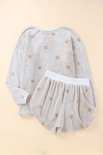 Load image into Gallery viewer, Round Neck Dropped Shoulder Star Print Top and Shorts Lounge Set