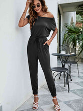 Load image into Gallery viewer, Drawstring Waist Short Sleeve Jogger Jumpsuit