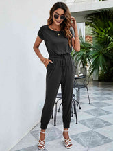 Load image into Gallery viewer, Drawstring Waist Short Sleeve Jogger Jumpsuit