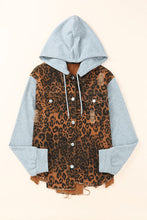 Load image into Gallery viewer, Leopard Distressed Drawstring Hooded Denim Jacket