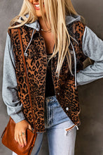 Load image into Gallery viewer, Leopard Distressed Drawstring Hooded Denim Jacket