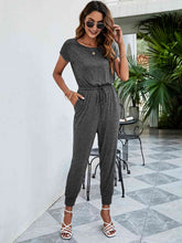 Load image into Gallery viewer, Drawstring Waist Short Sleeve Jogger Jumpsuit