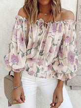 Load image into Gallery viewer, Floral Off-Shoulder Flounce Sleeve Blouse