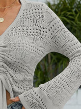Load image into Gallery viewer, Openwork Drawstring Flare Sleeve Sweater
