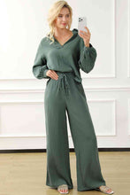 Load image into Gallery viewer, Collared Neck Top and Drawstring Pants Set