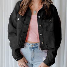 Load image into Gallery viewer, Distressed Raw Hem Dropped Shoulder Denim Jacket