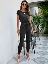Load image into Gallery viewer, Drawstring Waist Short Sleeve Jogger Jumpsuit