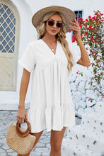 Load image into Gallery viewer, Ruched Tiered V-Neck Short Sleeve Mini Dress