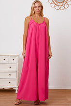 Load image into Gallery viewer, Full Size Ruffle Trim Tie Back Cami Jumpsuit with Pockets