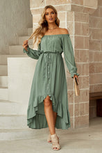 Load image into Gallery viewer, Drawstring Off-Shoulder Flounce Sleeve Dress