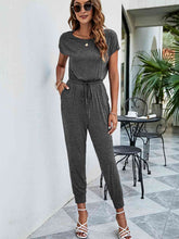 Load image into Gallery viewer, Drawstring Waist Short Sleeve Jogger Jumpsuit
