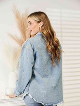 Load image into Gallery viewer, Collared Neck Raw Hem Dropped Shoulder Denim Jacket