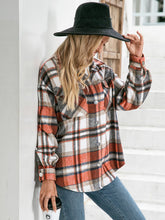 Load image into Gallery viewer, Meet You Outside Plaid Button Down Curved Hem Shacket