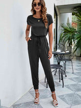 Load image into Gallery viewer, Drawstring Waist Short Sleeve Jogger Jumpsuit