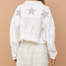 Load image into Gallery viewer, Distressed Raw Hem Dropped Shoulder Denim Jacket