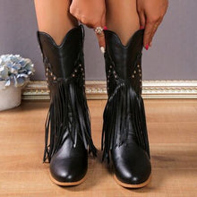 Load image into Gallery viewer, Studded Fringe PU Leather Boots
