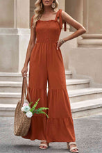 Load image into Gallery viewer, Tie-Shoulder Smocked Tiered Jumpsuit