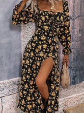 Load image into Gallery viewer, Square Neck Printed Slit Dress