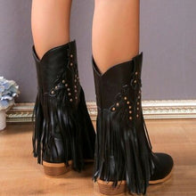 Load image into Gallery viewer, Studded Fringe PU Leather Boots