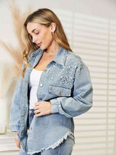 Load image into Gallery viewer, Collared Neck Raw Hem Dropped Shoulder Denim Jacket