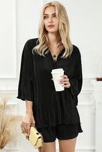 Load image into Gallery viewer, Pleated Button Up Shirt and Shorts Lounge Set