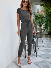 Load image into Gallery viewer, Drawstring Waist Short Sleeve Jogger Jumpsuit