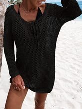 Load image into Gallery viewer, Openwork Tie Neck Cover-Up