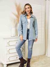 Load image into Gallery viewer, Collared Neck Raw Hem Dropped Shoulder Denim Jacket