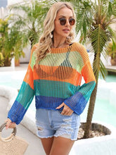 Load image into Gallery viewer, Color Block Openwork Boat Neck Cover Up