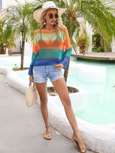Load image into Gallery viewer, Color Block Openwork Boat Neck Cover Up
