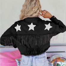 Load image into Gallery viewer, Distressed Raw Hem Dropped Shoulder Denim Jacket