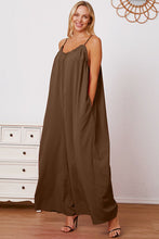 Load image into Gallery viewer, Full Size Ruffle Trim Tie Back Cami Jumpsuit with Pockets