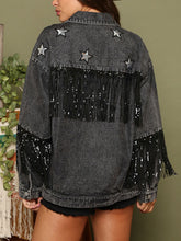 Load image into Gallery viewer, Fringe Detail Long Sleeve Denim Jacket