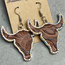 Load image into Gallery viewer, Rhinestone Trim Alloy Bull Earrings