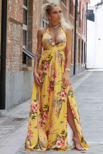 Halter Neck Split Maxi Dress