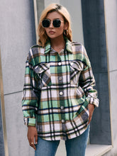 Load image into Gallery viewer, Meet You Outside Plaid Button Down Curved Hem Shacket