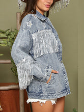 Load image into Gallery viewer, Fringe Detail Long Sleeve Denim Jacket