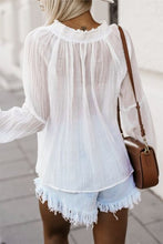 Load image into Gallery viewer, Tassel Tie Neck Smocked Long Sleeve Blouse
