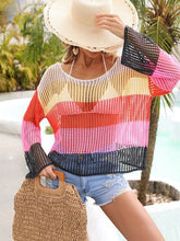 Load image into Gallery viewer, Color Block Openwork Boat Neck Cover Up