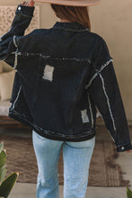 Load image into Gallery viewer, Button Up Raw Hem Distressed Denim Jacket