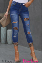 Load image into Gallery viewer, Baeful Leopard Patch Distressed Cropped Jeans