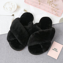 Load image into Gallery viewer, Faux Fur Crisscross Strap Slippers