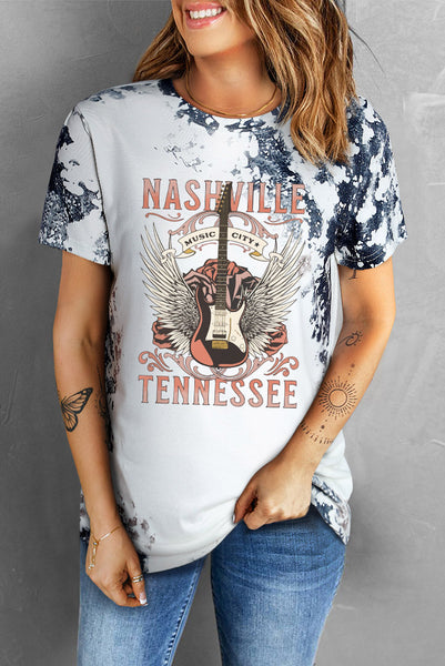 Guitar Graphic Round Neck Short Sleeve T-Shirt